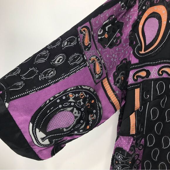 DEX Black Purple Paisley Pattern Semi Sheer Kimono Duster Tunic Cardigan - Picture 8 of 16